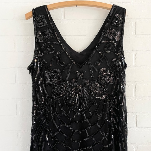 Suzy Shier Formal Dress Swing Art deco Great Gatsby Sequin Fringes Black Sz XL - Picture 9 of 15